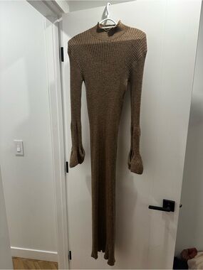 Acne Brown Ribbed Maxi Dress with Mock Neck